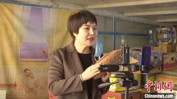 图为热心网红帮贾广德进行现场快手直播。 李书元 摄 内蒙古开鲁全城爱心接力“带货” 4天卖出7万斤滞销红薯